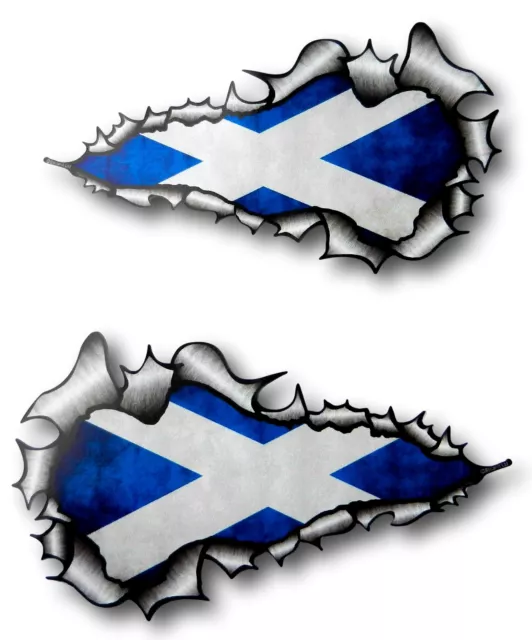 XXL LONG Handed Pair Ripped Metal Scottish Saltire Scotland Flag car sticker