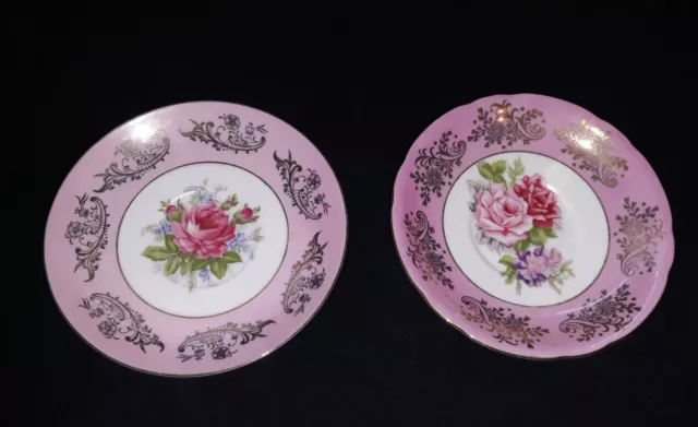 VINTAGE BEAUTIFUL ROYAL HALSEY VERY FINE PINK SAUCERS ROSE. Set of two