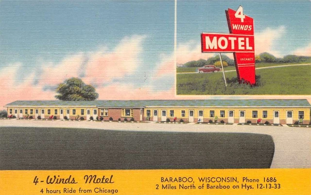 Baraboo Wisconsin Winds Motel, Outside View TT2161 Vintage Postcard