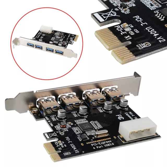 NEW PCI-E PCIE 4 Port USB3.0 Interface Expansion Card Converter Adapter + Molex 2