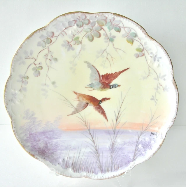 Beautiful Antique Limoges Hand Painted Bird Plate 9 1/2 Scalloped Bird Wildlife