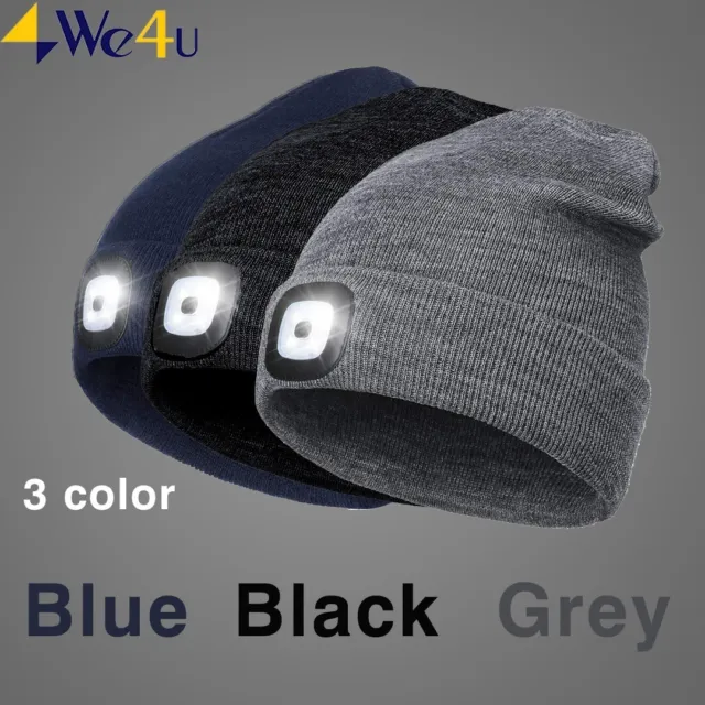 Unisex LED Beanie Hat With USB Rechargeable Battery 10 Hours High Powered Light