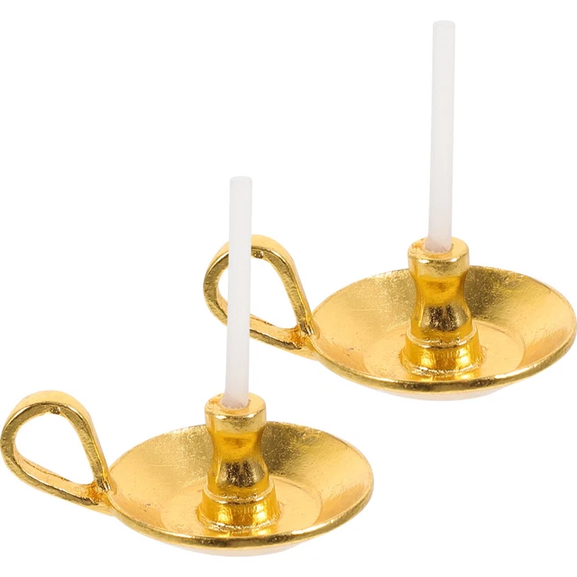 2 Pcs Pretend Play Toy Dollhouse Miniature Candlestick Accessories