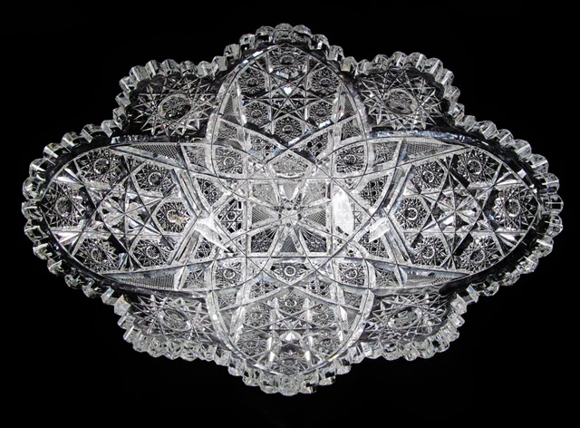 Banana Bowl American Brilliant Cut Glass; Large Oval Bowl. Attributed to Libbey.