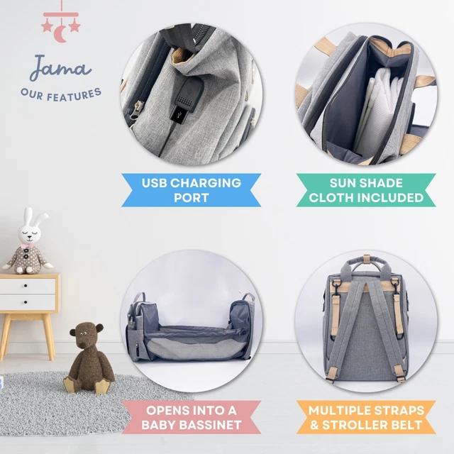 Portable 3 in 1 Travel Baby Crib Bed Diaper Bag Diaper Backpack USB Charge Port 3
