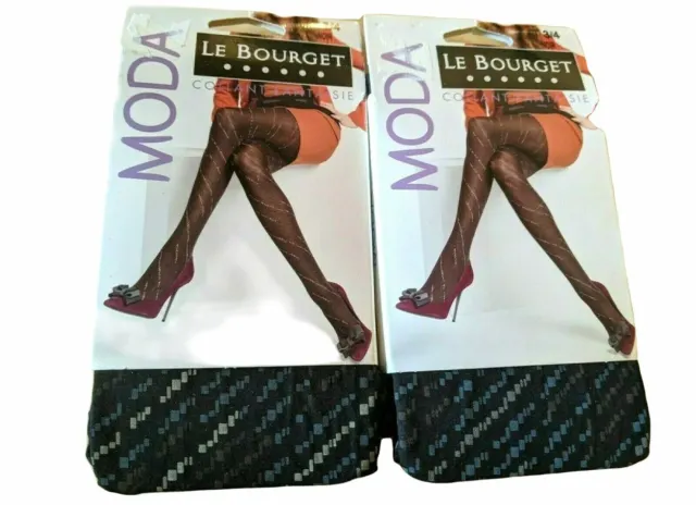🧡 LE BOURGET MODA  Taille 3/4 NOIR 🧡  Lot de 2 paires de  Collants Fantaisie