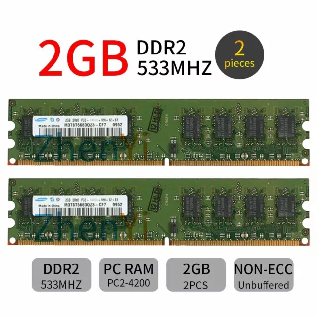 For Samsung 4GB 4G 2x 2GB 2Rx8 DDR2 533MHz PC2-4200U DIMM RAM Desktop Memory BT