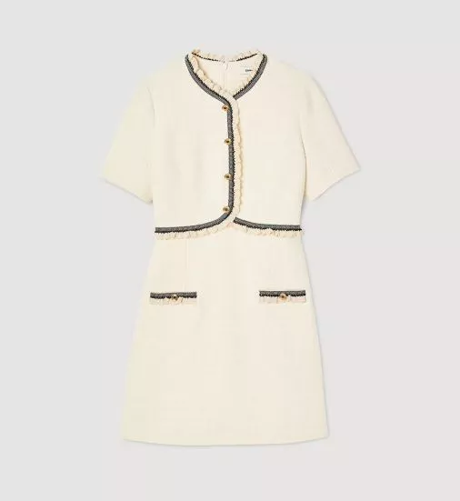Sandro Tweed A-line Dress Single Breasted Short Sleeve Mini Dress for Women