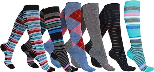 6 Pairs Women's Compression Socks Cotton Size 9-11 Knee High Graduated 8-15mmHg