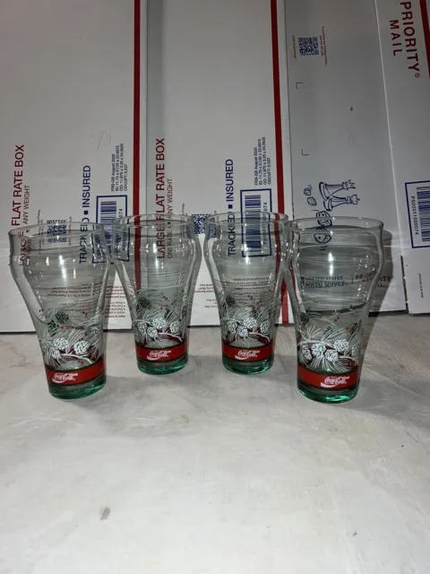 Vintage Coca Cola Christmas Glasses Set Of 4 Pinecone Design Libby Coke Cola Adv