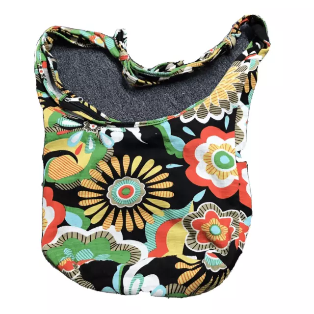 Multi-Color Floral Design Bucket Style Shoulder Bag Purse Adjust Strap Zip Lined