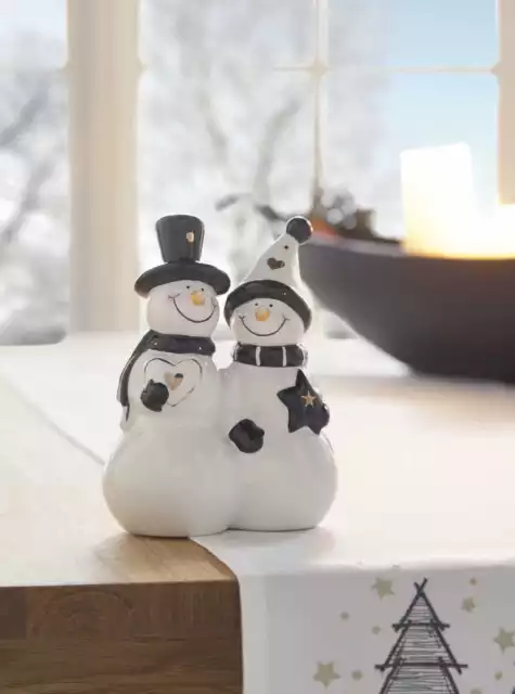 Deko Figur Schneemann Paar "Style" Porzellan schwarz weiß gold Winter Weihnachts