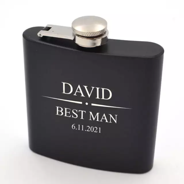 Personalised Engraved Wedding 6oz Hip Flask Ideal For Best Man, Groomsman, Usher 2