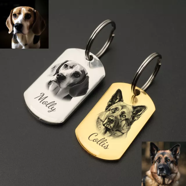 Personalised Dog Tag with Photo Pet Id Tag Custom Name Tag Keyring Double Sided