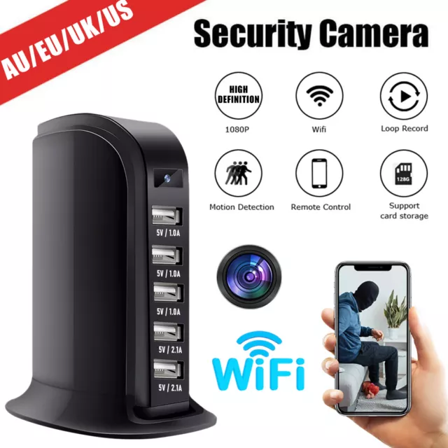 1080P WiFi Mini Camera 5-Ports USB Charger Motion Detection Security Nanny Cam