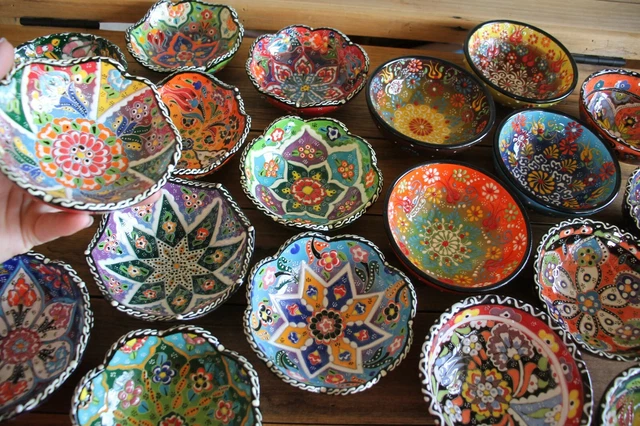 Colourful! Turkish ceramic bowls - 12cm,handmade, hand painted Ottoman designs