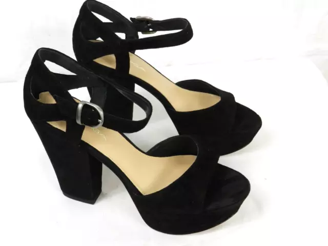 Via Spiga Women's Platform Pump 7 M Ankle Strap Black Suede Open Toe Italy