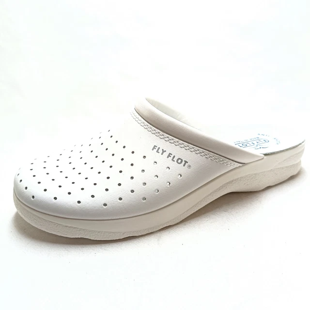 Ciabatte Sanitarie Flyflot Uomo - Pelle Bianco/Blu, Zeppa 4cm, Made In Italy, Taglia 44 - Foto 3