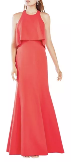 BCBG MAXAZRIA Bright Poppy Orange Louella Crepe Evening Gown Size 4. $338