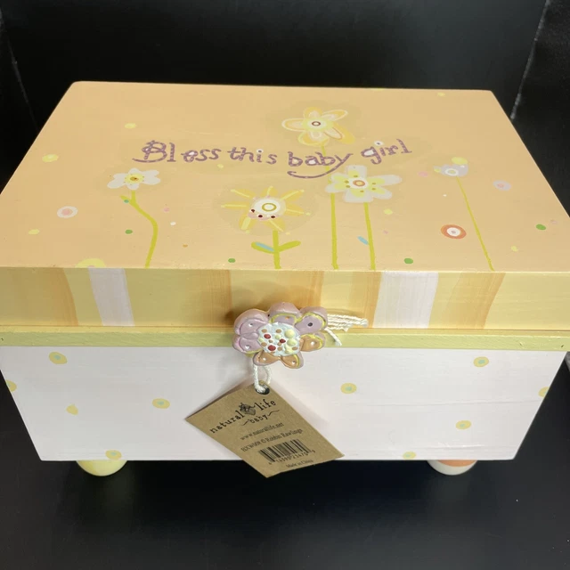 NATURAL LIFE Bless This Baby Girl Keepsake Treasure Hinged Pedestal Box