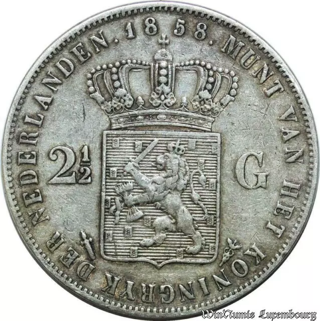 C3732 Netherlands 2 1/2 Gulden Willem III Koning 1858 Silver -> Make offer