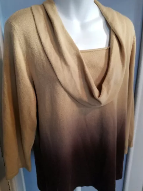 Vintage 1980s Sweater SAG HARBOR Cowl Neck Ombre Large Soft Brown