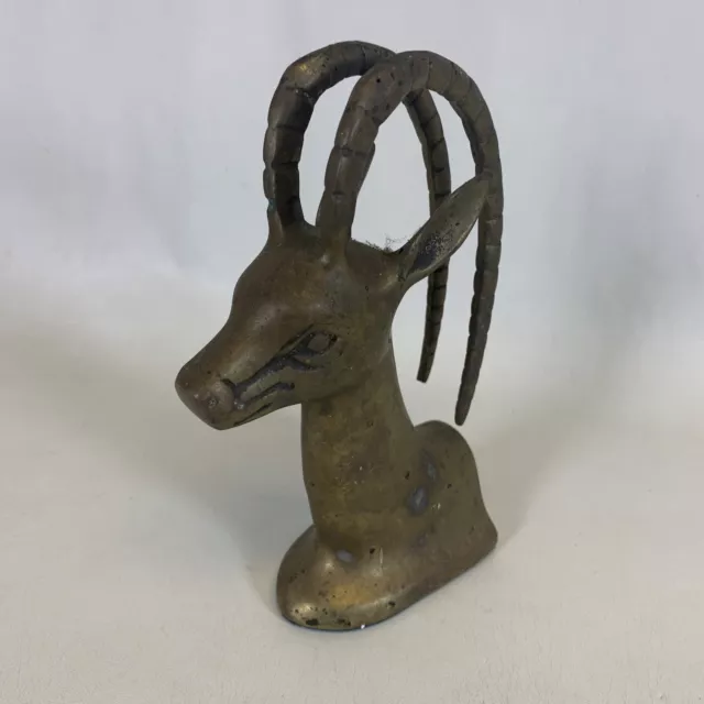 MCM Ibex Solid Brass Head Curved Horns Sculpture 7" Inches Tall