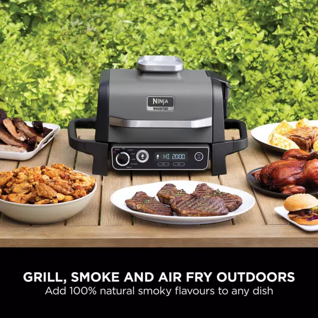Ninja Woodfire Electric BBQ Grill, Air Fryer & Smoker with Cover and 2X 900G Woo 2