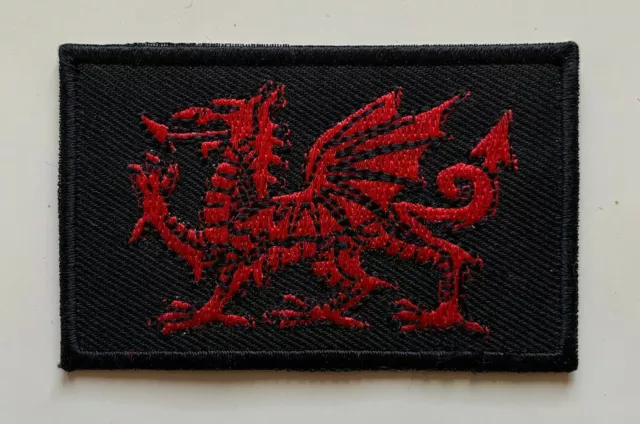 WALES WELSH FLAG / CYMRU DRAGON- BLACK & RED  - Embroidered Iron on Sew on PATCH