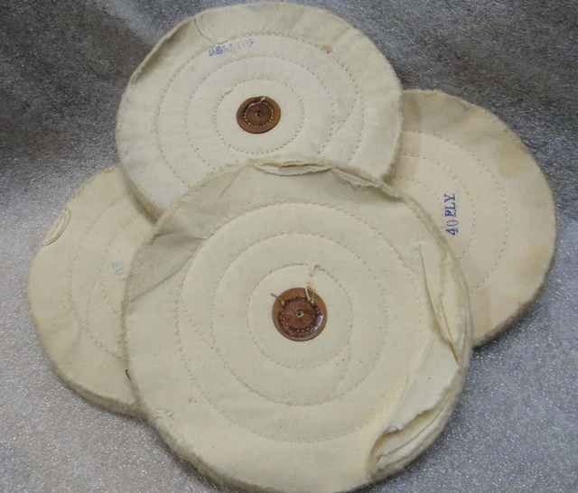 8" x 40 ply LEATHER center PINHOLE White Stitched COTTON polishing buffing wheel