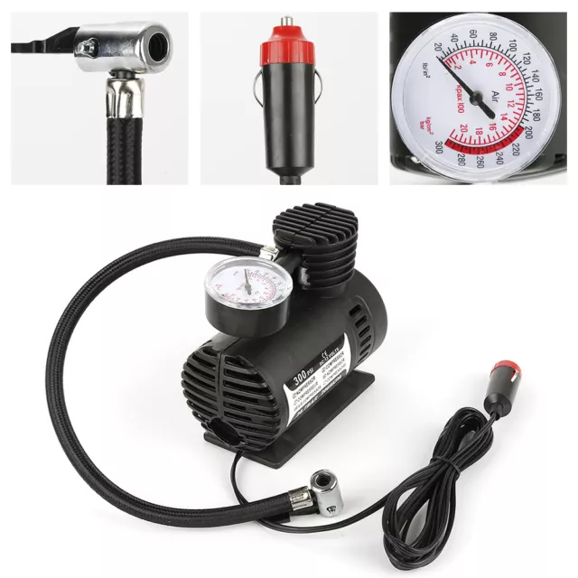 Mini 12V Electric Tire Inflator Pump Black Air Compressor 300 PSI Auto Parts~~UK