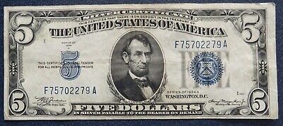1934A Series $5 Mule Silver Certificate Blue Seal Note - Item# 6083