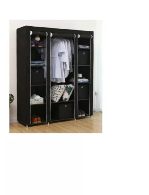 Canvas Wardrobe Organizers Clothes Rail Shelves Storage Closet Triple 3