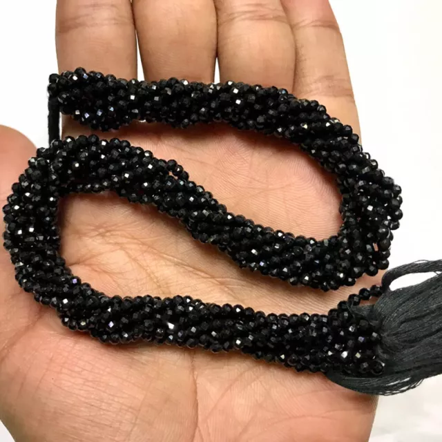 Natural Black Obsidian 3 MM Round Faceted Rondelle Beads Strand Gemstone 15.5"