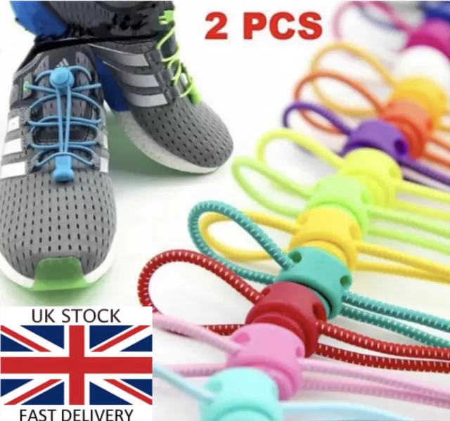 Elastic Shoe Laces String Lace No Tie Easy Lock Kids Adult Trainers Rubber UK