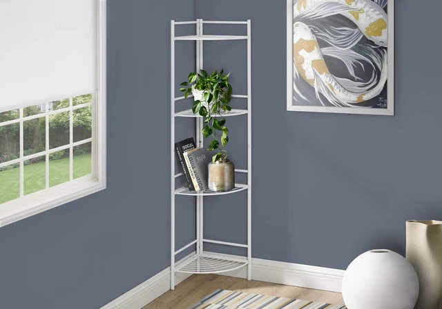 Bookshelf, Bookcase, Etagere, Corner, 3 Tier, 58"H, Office, Bedroom, Metal, Whit