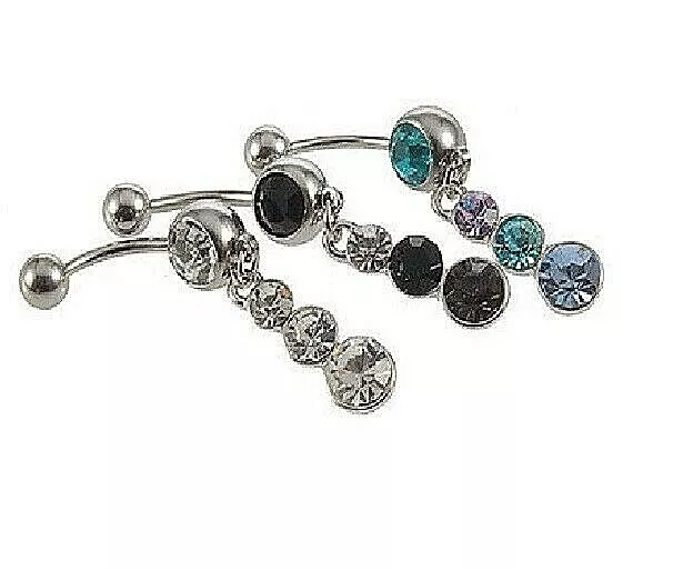 Belly Bar Button Piercing Navel Bars Barbells Crystal Body Bar Drop Dangle UK