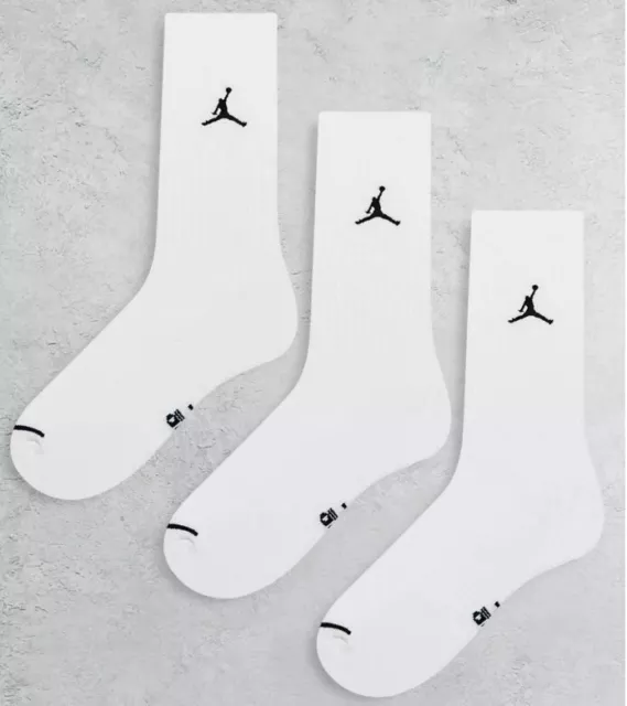 Nike Jordan Jumpman Crew Socks 3 Pack White Black Logo Medium 5-8 OFFICIAL