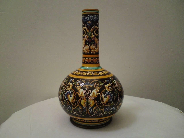 Antique Majolica French GIEN Faience Earthenware Lamp Base Renaissance Revival