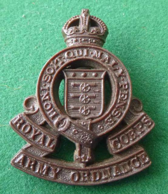 British Army Plastic WW2 Economy Cap Badge Royal Army Ordnance Corps RAOC