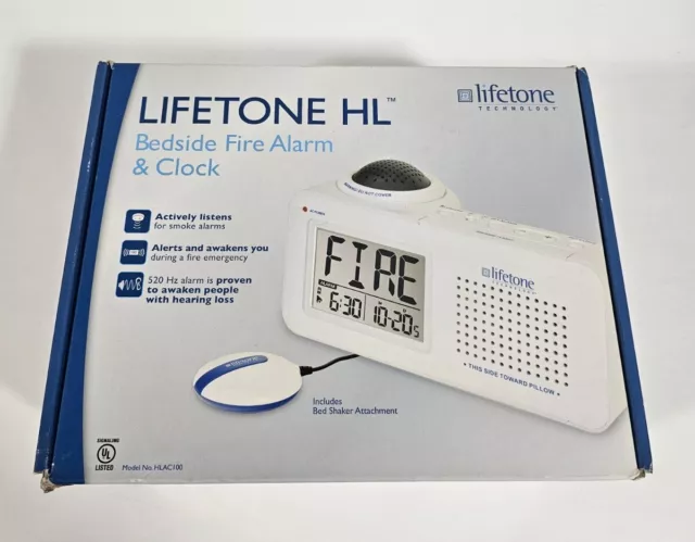 Lifetone HL Bedside Fire Alarm and Clock Bed Shaker Attachment Model HLAC100 NEW