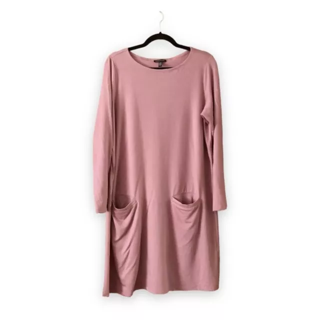 Eileen Fisher Bateau Neck Dress Rose Quartz Long Sleeve Midi