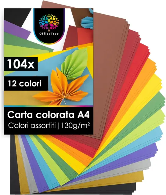 OFFICETREE 104 FOGLI di carta in tonalità di colore, Cartoncini A4 per  bambini EUR 18,99 - PicClick IT