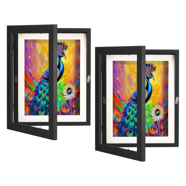 2 Pack Art Frames Magnetic Front Open Changeable for Artwork Pictures, Black