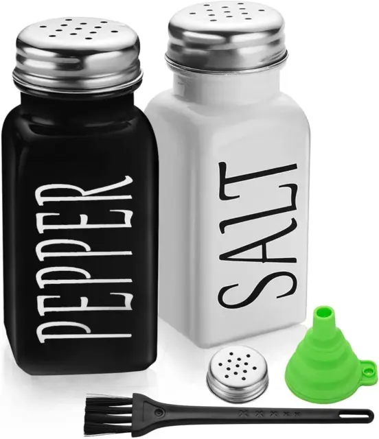 Salt and Pepper Shaker Set,Farmhouse Salt and Pepper Shakers,Vintage Glass Black