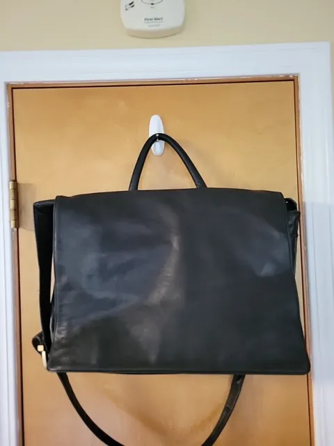 Perlina Black Leather Briefcase, Messenger, School Or Laptop Bag 12x15x4