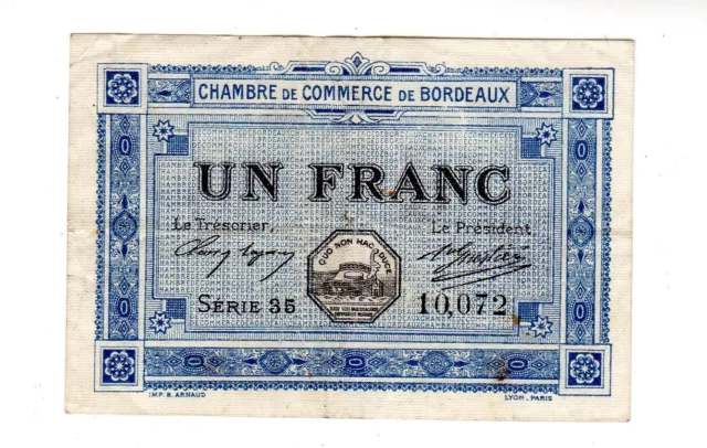 France Chambre De Commerce Bordeaux 1 Franc 1917 Serie 35 Billet De Necessite