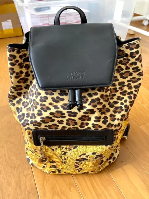 Vintage GIANNI VERSACE Sunburst Bag Leopard Backpack Leather Yellow
