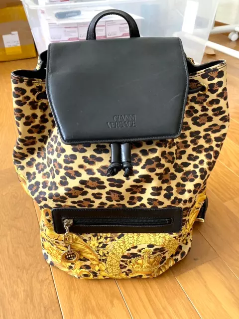 Vintage GIANNI VERSACE Sunburst Bag Leopard Backpack Leather Yellow Vintage GIANNI VERSACE Sunburst Bag Leopard Backpack Leather Yellow