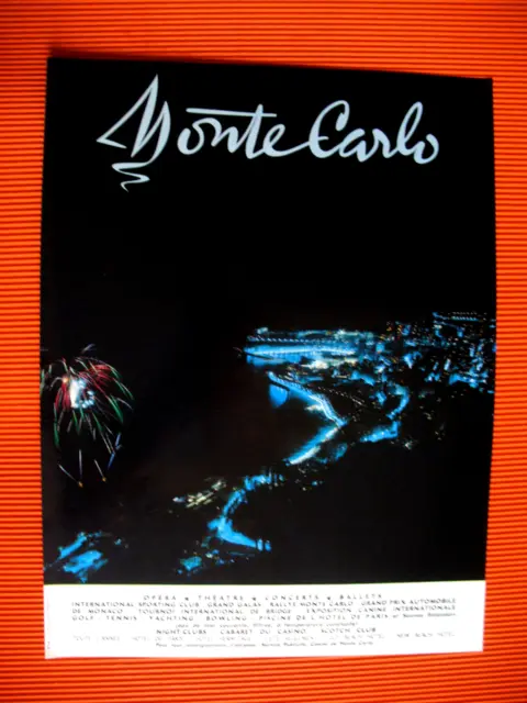 Publicite De Presse Monte Carlo Tourisme Opera Theatre Concerts Ballets Ad 1964
